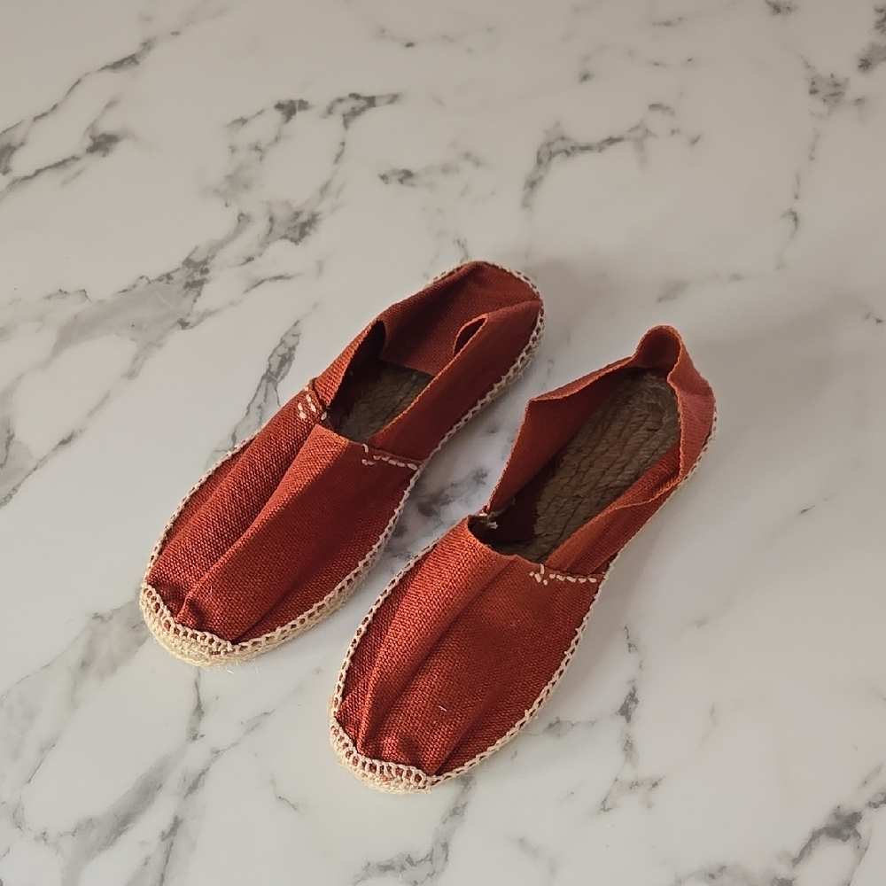 Cousu Main‎ Rust Orange Espadrille Flats – Boho Summer Slip-On Shoes 35C